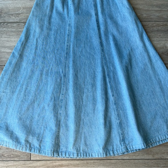 Vintage Traditional Tribal A Line Flowy Denim Midi Skirt - Picture 5 of 12